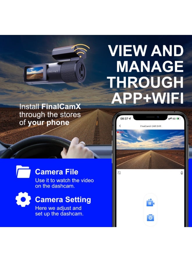 4K front and rear dual-recording dashcam, WiFi APP interconnection, concealed installation, includes a free 64GB high-speed memory card. - Image 3